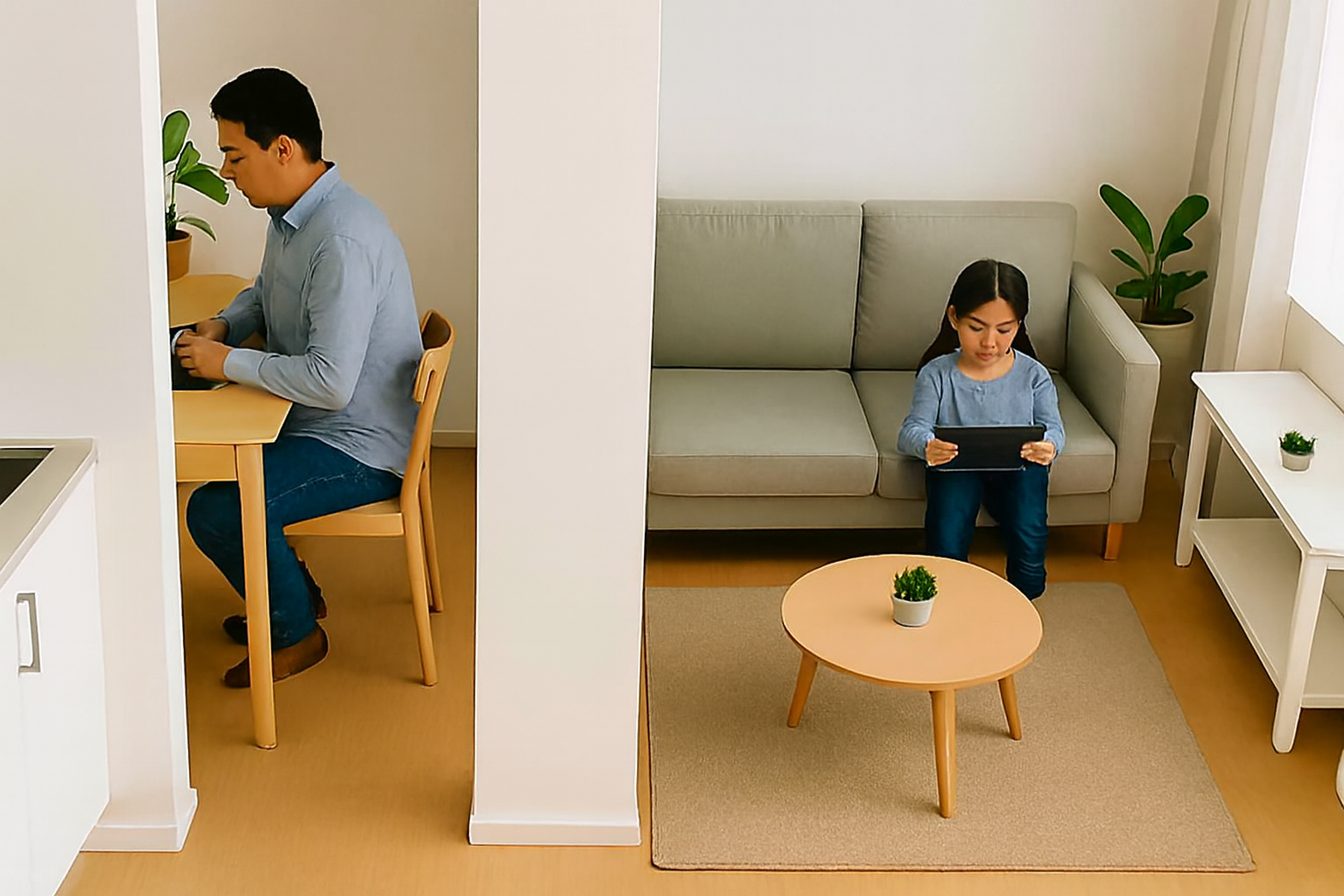 Papá enviando mensaje a su hija