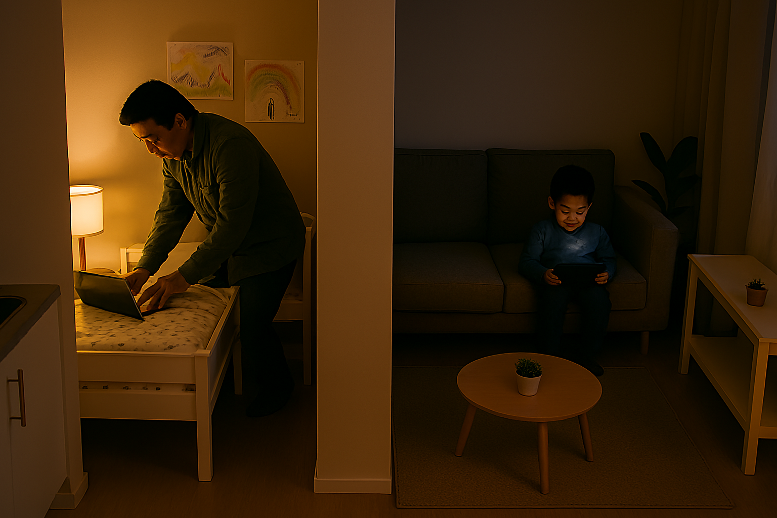 Mamá enviando mensajes a su niño en sala